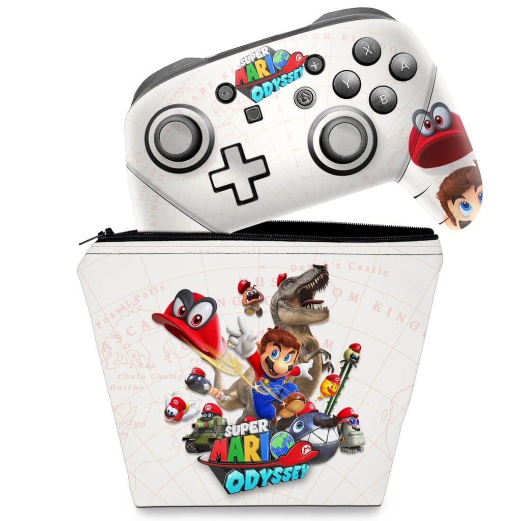 Imagem do Capa Case E Skin Adesivo Nintendo Switch Pro Controle Super Mario Odyssey
