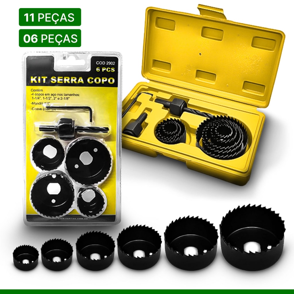 Imagem do Kit Jogo Serra Copo Profissional Maleta 11 Pcs Madeira Gesso