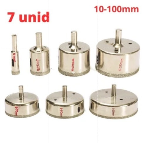 Imagem do Kit 7 Jogo Serra Copo Broca Diamantada Porcelanato Vidro Ceramica Marmore 7 A 100mm N E Cortag Produ