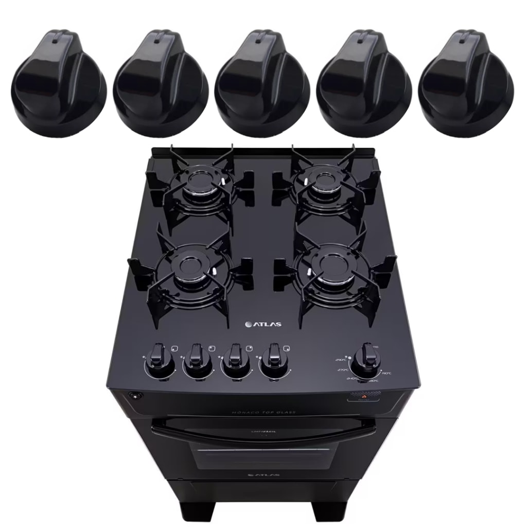 Imagem do Kit Com 5 Botoes Fogao Atlas Monaco Top Glass 100 Originais