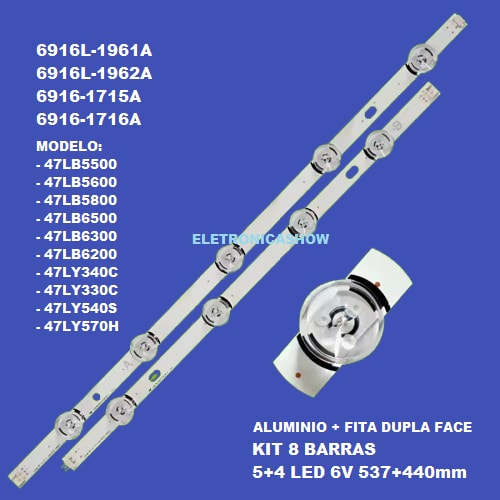 Imagem do Kit Completo 8 Barra Led 47lb5500 47lb5600 47lb5800 47lb6500 47lb6300 47lb6200