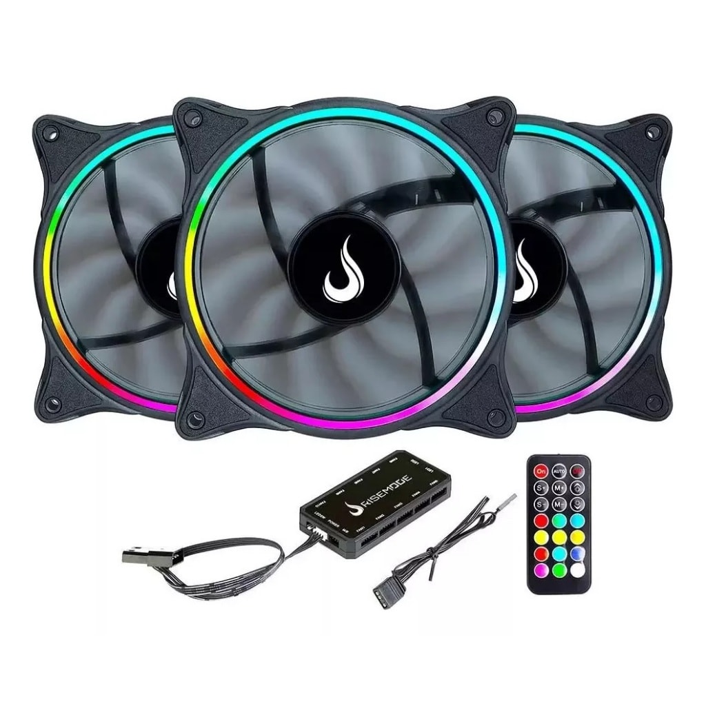 Imagem do Kit 3 Fan Gamer Rise Mode Laser Argb 5v