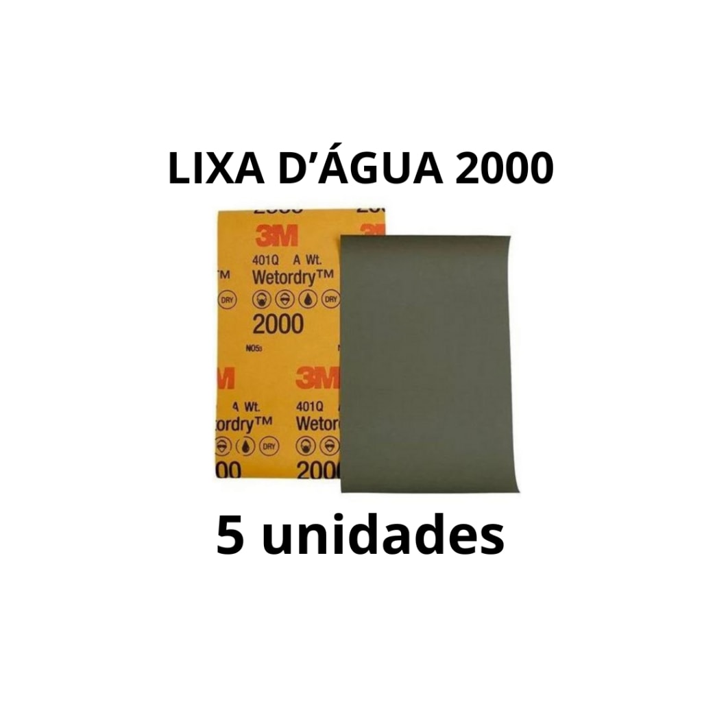 Imagem do Kit 5 Lixa D Agua 2000 3m Meia Folha Lixa Para Polimento