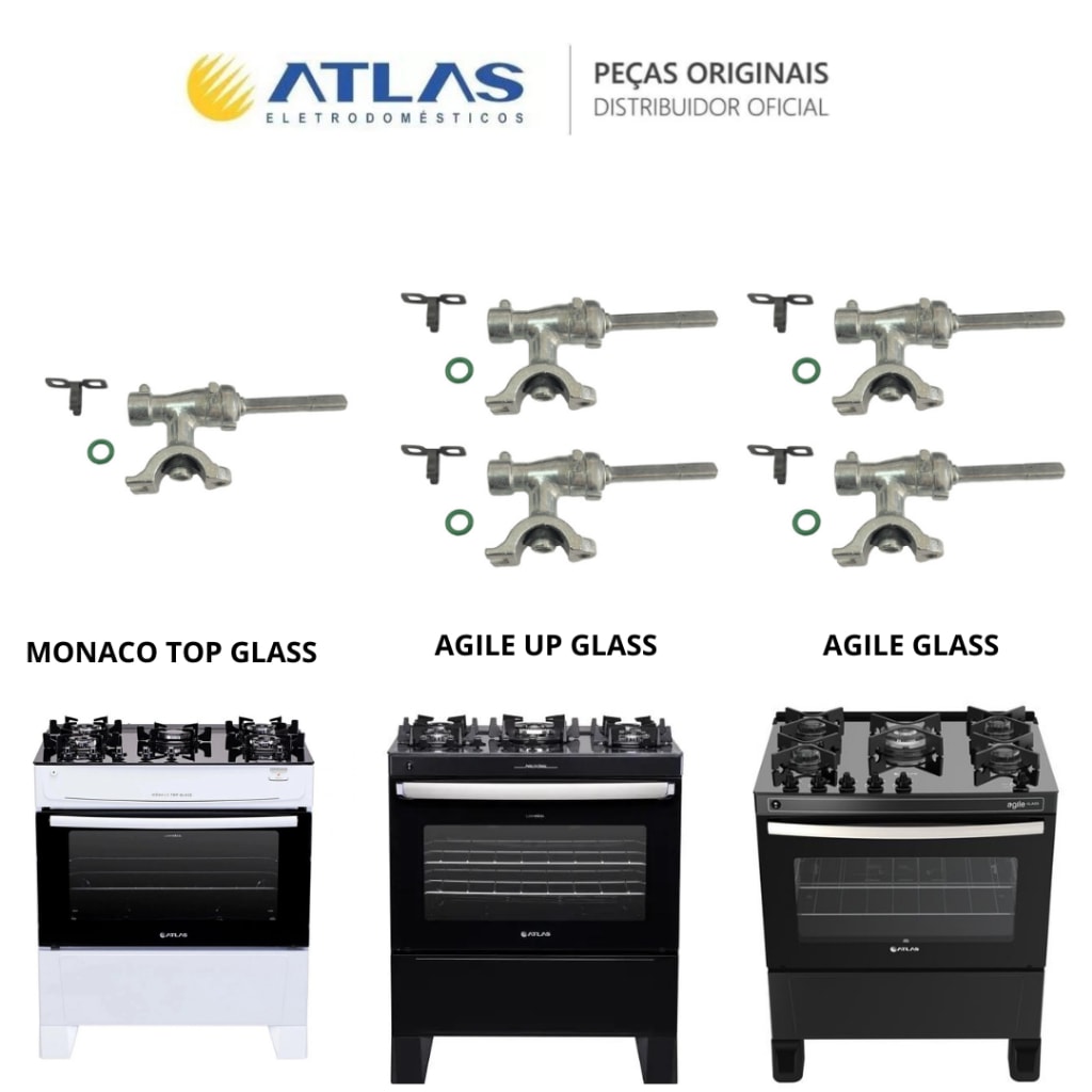 Imagem do Kit 5 Ramais Fogoes Atlas Fastcook Agile Monaco Top Glass A Pronta Entrega Tolmente Original