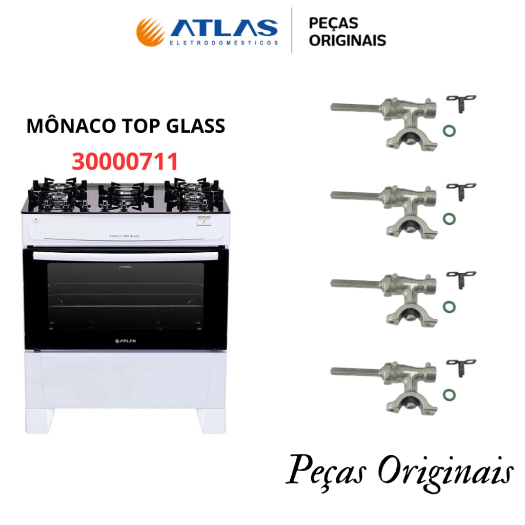 Imagem do Conjunto 4 Ramais Travas E Aneis Bocas Fogao Atlas Monaco Top Glass 300000711 Originais
