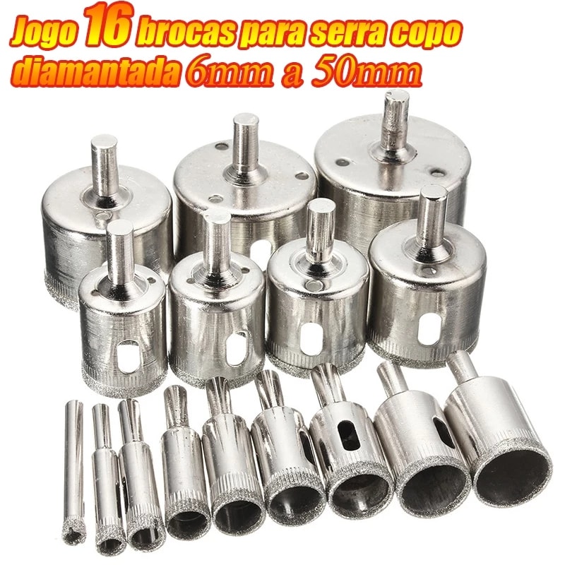 Imagem do Jogo 16 Brocas Diamantadas Serra Copo Vidro Granito Ceramica 6 50mm