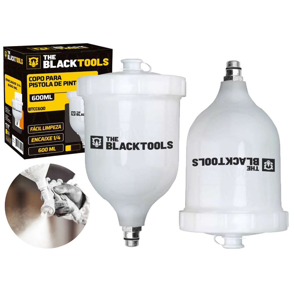 Imagem do Kit 2 Unidades Copo Caneca Pistola De Pintura 600ml Cor Branco Btcc600 The Black Tools