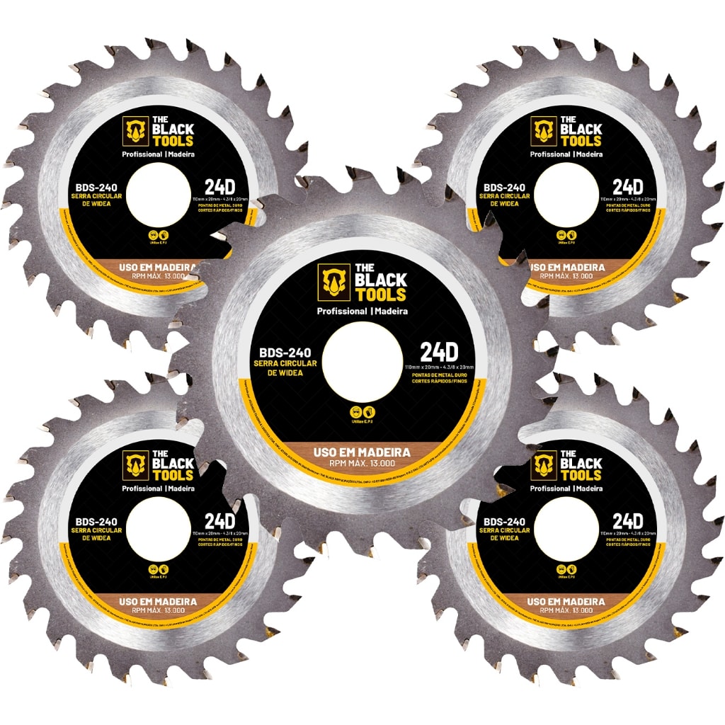 Imagem do Kit 5 Disco Serra Circular Corte Madeira Marcenaria 24 Dentes 4 3 8 The Black Tools