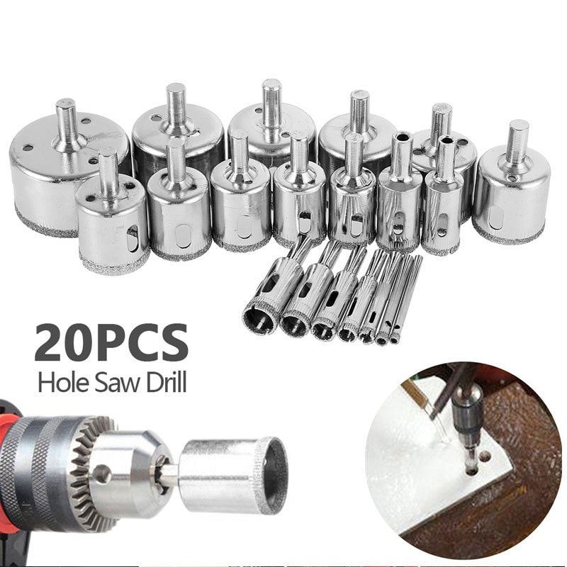 Imagem do Jogo 15 20 Brocas Diamantadas Serra Copo Furar Vidro Granito Ceramica 6 A 50 Mm Kit Ferramentas