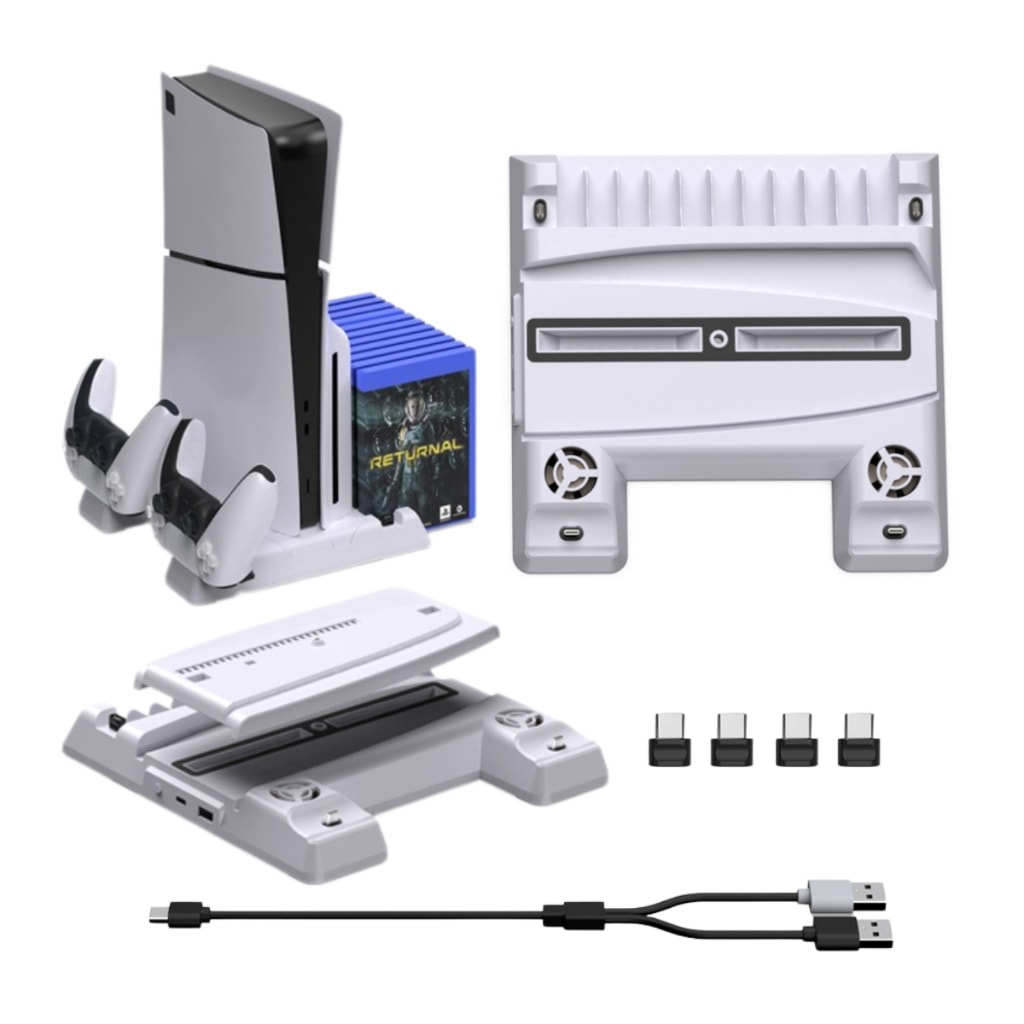 Imagem do Base Multifuncional Cooler Suporte Vertical Carregador De Controle Para Ps5 Fat Slim Pro