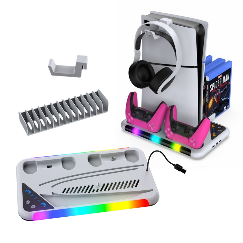 Imagem do Base Multifuncional Led Cooler Carregador De Controle Suporte De Jogo Para Ps5 Fat Slim Pro