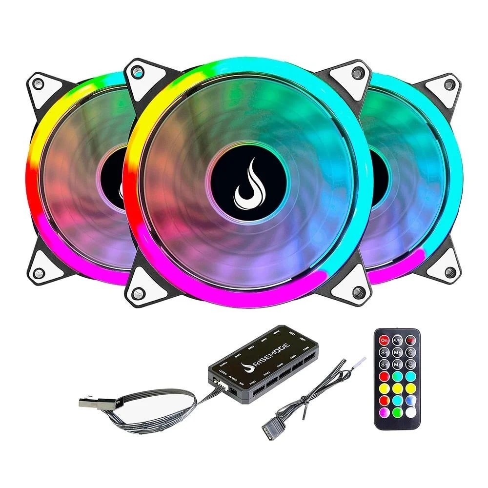 Imagem do Kit 3x Cooler Fan 120mm Rise Mode Energy Argb Com Controladora E Controle Remoto