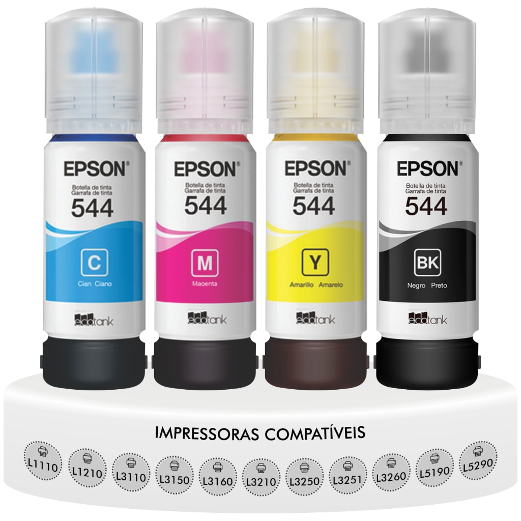 Imagem do Kit 4 Refis Tinta T544 Original Epson L1110 L1250 L3110 L3150 L3160 L3210 L3250 L3260 L5190 L5290