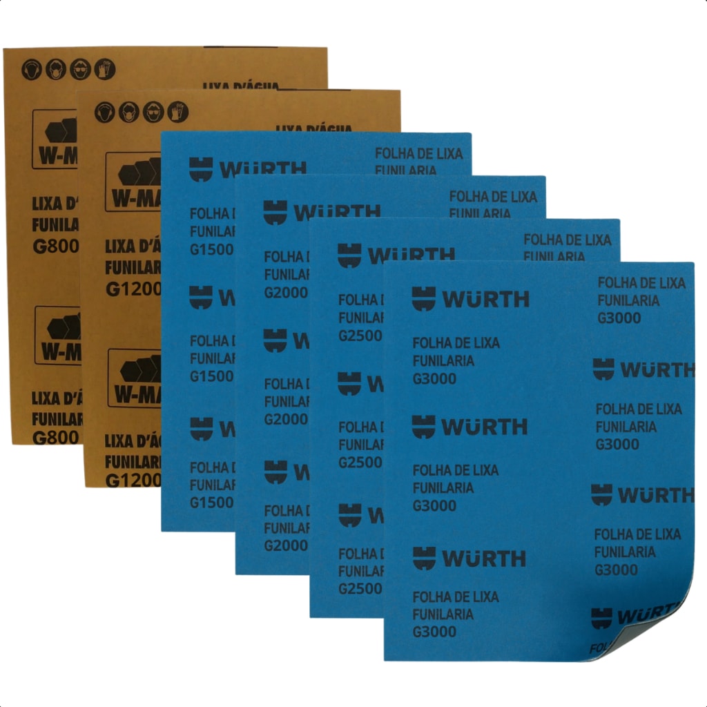 Imagem do Kit 6 Folha Lixa D Agua 800 1200 1500 2000 2500 3000 Wurth