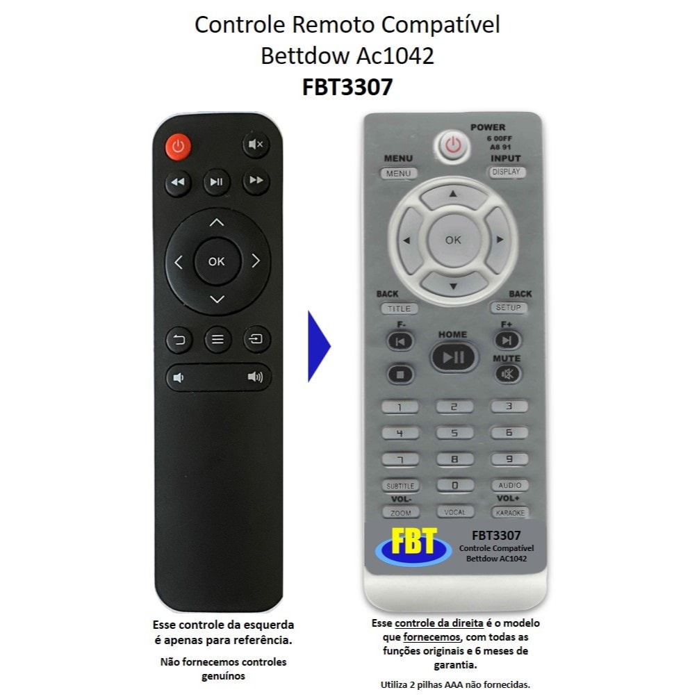 Imagem do Controle Remoto Compativel Bettdow Ac1042 Fbt3307