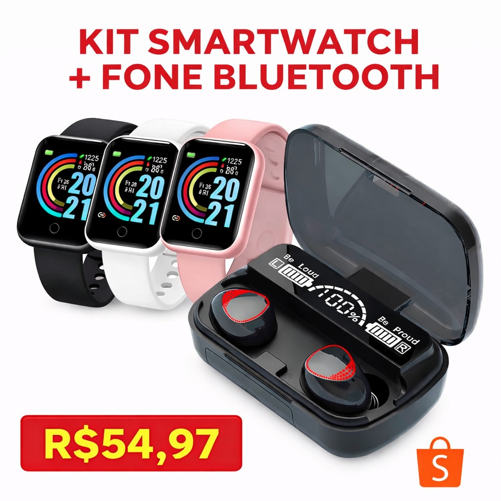 Imagem do Kit Smartwatch D20 Fone Bluetooth M10 Tws Compativel Android E Iphone