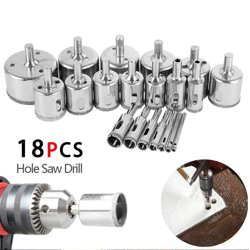 Imagem do Jogo 18 Brocas Diamantadas Serra Copo Furar Vidro Granito Ceramica 6 A 50 Mm Kit Ferramentas