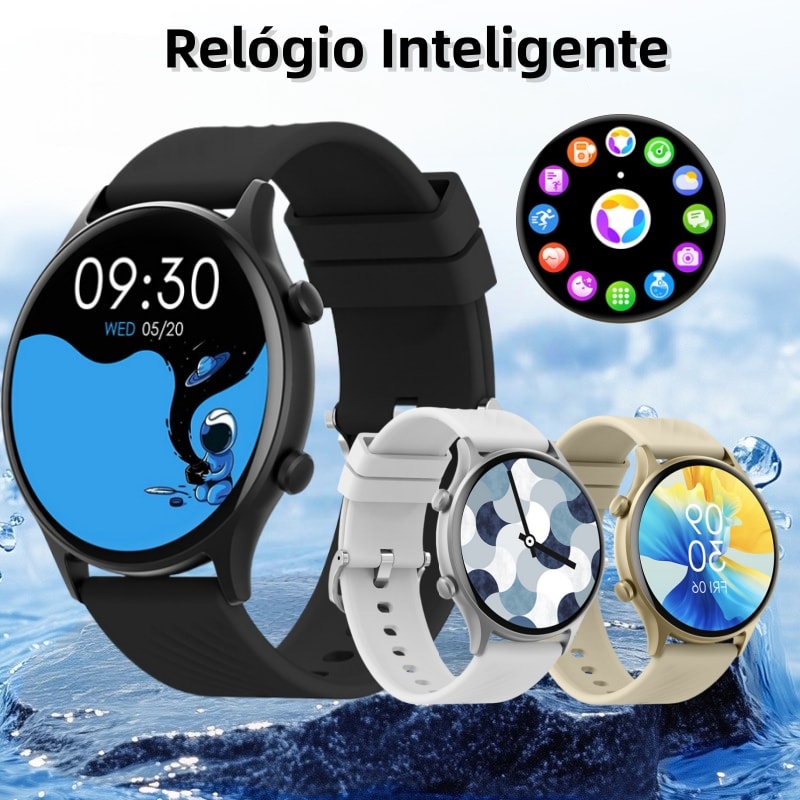 Imagem do Relogio Inteligente Com Chamada Bluetooth Smartwatch Redondo Compativel Android E Iphone