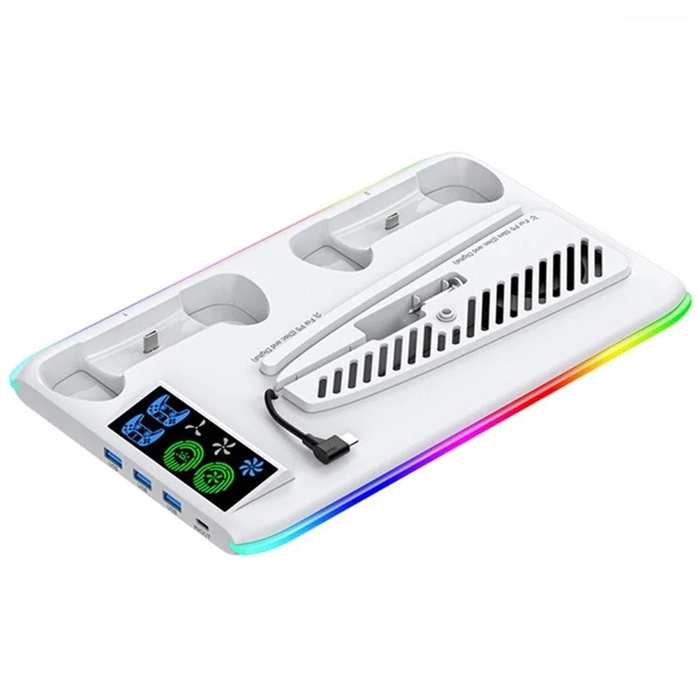 Imagem do Base Cooler Para Ps5 Pro Slim Fat Suporte Dock Controles Led Iv P5364