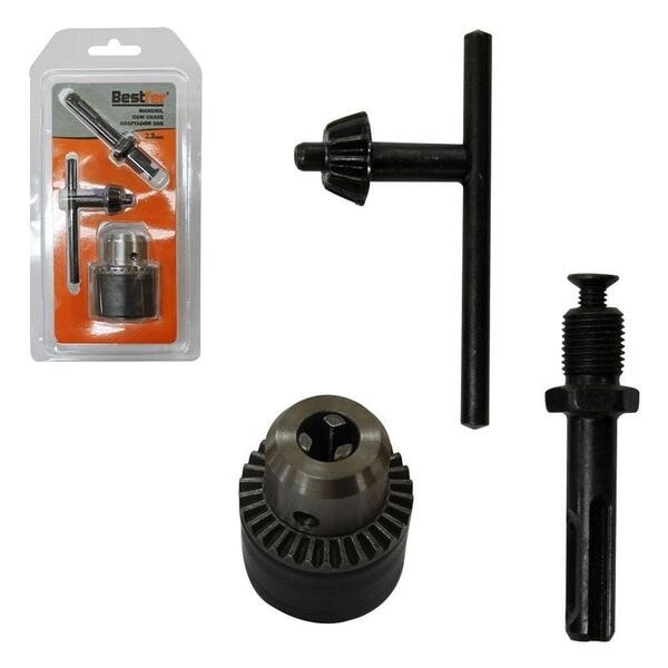 Imagem do Kit Mandril De Ferro 13mm 1 2pol Com Adaptador Sds E Chave