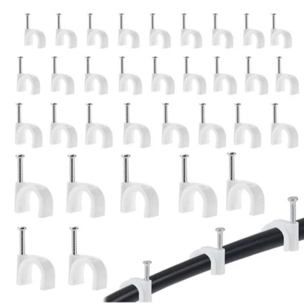 Imagem do Kit 100 Grampo Fixa Fio Cabo Coaxial Miguelo 6mm Branco