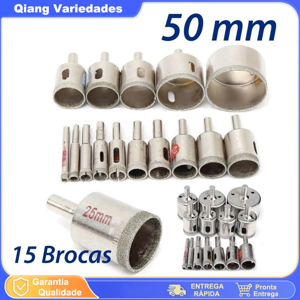 Imagem do Jogo 15 Brocas Diamantadas Serra Copo Furar Vidro Granito Ceramica 6 A 50 Mm Kit Ferramentas