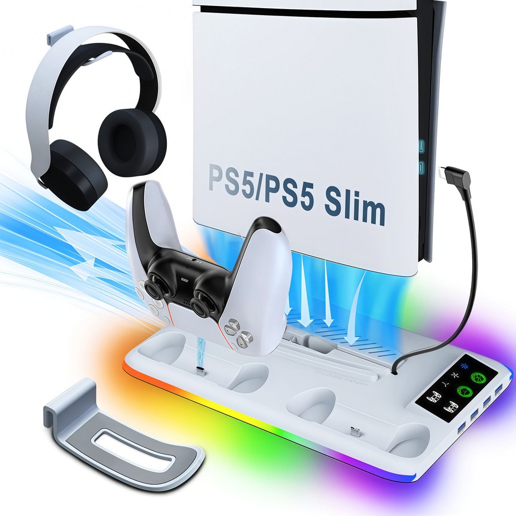 Imagem do Base Cooler Para Ps5 Pro Slim Fat Suporte Dock Controles Led