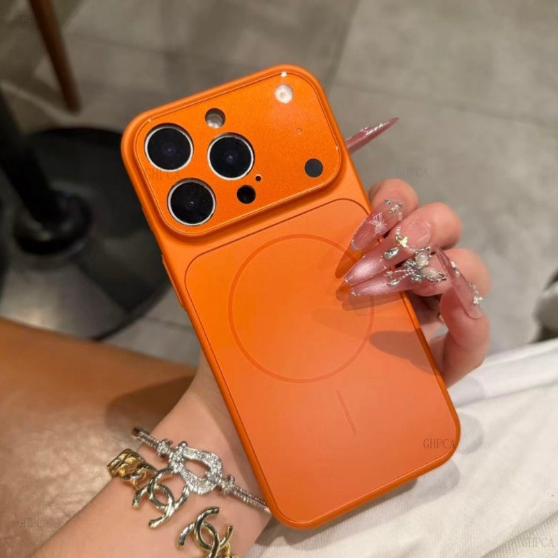 Imagem do Capa Magnetica Laranja Cosmico Magsafe Para Iphone 11 13 14 15 16 17 Pro Max Protecao Antichoque Premium